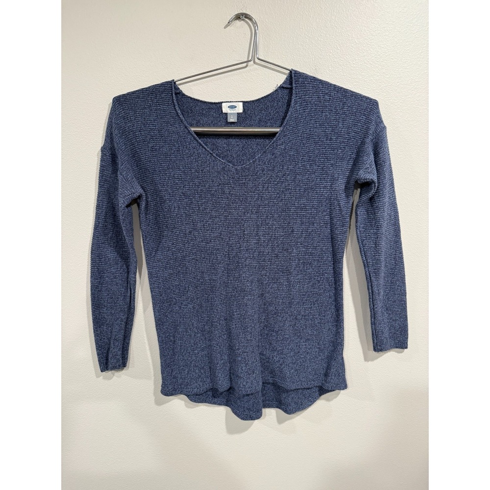 Old‎ Navy Sweater Women's Large Blue Knit Cotton Long Sleeve V-Neck Pullover